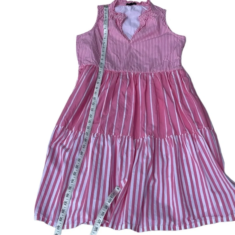 J. Crew Women's Sleeveless Tiered Popover Dress Mixed Stripe Pink Small Preppy
